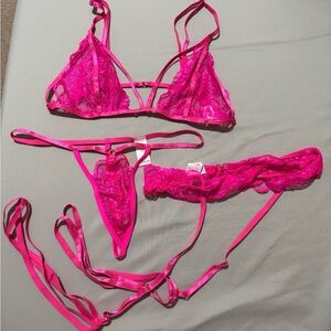 Hot Pink Lace Strappy Lingerie Set